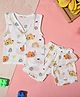 MumsLap Muslin Woven Sleeveless Animal Printed Jhabla & Shorts Set - White
