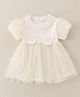 POP STREET KIDS Cotton Blend Woven Half Puffed Sleeves Floral Applique Detailed Dress - White