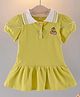 POP STREET KIDS Cotton Blend Knit Half Puffed Sleeves Cherry Embroidered Dress - Mustard