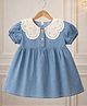 POP STREET KIDS Cotton Blend Woven Half Puffed Sleeves Solid Dress - Blue
