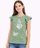 Sportking Cotton Blend Knit Half Sleeves Butterfly Foil Printed Top - Green