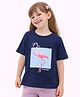 Sportking Cotton Blend Knit Half Sleeves Flamingo Printed Top - Navy Blue