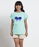Under Fourteen Only Half Drop Shoulder Sleeves Glitter Embellished Butterfly Applique & Frill Detailed Top - Green