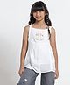 Under Fourteen Sleeveless Cut N Sew Floral Embroidered & Lace Embellished Top - White
