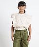 Under Fourteen Only Sleeveless Schiffli Embroidered Ruffle Detailed Smocked Bottom Crop Top - Beige