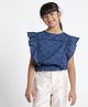 Under Fourteen Only Sleeveless Schiffli Embroidered Ruffle Detailed Smocked Bottom Crop Top - Navy Blue