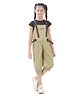Tiny Girl Cotton Woven Solid Dungaree With Cap Sleeves Tee - Fawn
