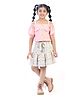 Tiny Girl Woven Cold Shoulder Sleeves Solid Top With Floral Printed Skirt Set - Peach