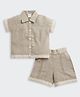 Tiny Girl Cotton Knit Half Sleeves   Lace detailed Shirt & Shorts Set - Fawn
