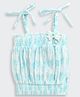 Tiny Girl Cotton Woven Leaves Printed & Smocked Detailed Top - Sky Blue