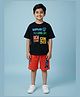 Kiddopanti Cotton Knit Half Sleeves Game Over Text Printed Tee & Shorts Set - Black & Red