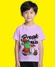 NUSYL Cotton Blend Knit Half Sleeves Monster & Break The Rules Text Printed Tee - Lilac
