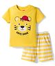 Babyhug Cotton Knit Full Sleeves T-Shirt & Shorts Night Suit With Tiger Print - Yellow