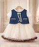 POP STREET KIDS Cotton Blend Woven Half Sleeves Solid Dress With Floral Lace Detailed Jacket - Blue