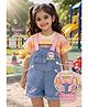 POP STREET KIDS Cotton Blend Denim Wings Applique Detailed Dungaree With Half Sleeves Striped Tee - Multi Colour