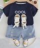 POP STREET KIDS Cotton Blend Knit Half Sleeves Cool Text Printed & Shoe Applique Detailed Tee & Shorts Set - Blue