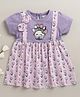 BUMZEE Cotton Woven Cap Sleeves Bunny & Tulip Printed Dress With Bow Applique - Lilac