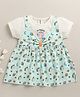 BUMZEE Cotton Woven Half Sleeves Unicorn Printed Dress - Aqua Blue