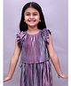 Lil' Drama Woven Frill Sleeves Stones Embellished Pleated Top - Mauve