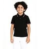 CHILINS Cotton Knit Half Sleeves Solid Polo Tee - Black