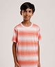 CHILINS Knit Half Sleeves Pixel Printed Tee - White & Orange