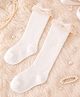 Flaunt Chic Cotton Blend Knit Lace Embellished & Bow Applique Detailed Socks - White