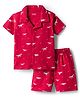 Babyhug Cotton Knit Half Sleeves Shirt & Shorts Co-ord Night Suit With Dino Print - Red