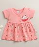 BUMZEE Cotton Knit Half  Sleeves Bear & Cup Printed Dress - Peach