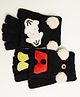 Petite and Posh Woollen Blend Woven Cartoon Applqiue Detailed Winter Gloves - Black