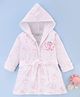 Doreme Terry Knit Full Sleeves Butterfly Printed & Embroidered Hooded Bath Robe - White & Pink