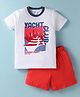 Doreme Knitted Sleeveless Summer City Printed T-Shirt & Shorts Set - White & Red
