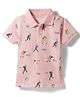 Doreme Cotton Knit Half Sleeves Polo T-Shirt with Baseball Print - Pink