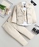 Fourfolds Woven Full Sleeves Scenery Designed 3 Piece Party Suit Set With Bow - Beige