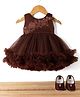 Blabber Sleeveless Floral Applique Detailed Ruffled Dress With Booties - Dark Brown