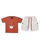 CRUNCHY NACHOS Knitted Knit Half Sleeves Bear Printed Tee & Shorts Set - Rust Orange