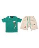 CRUNCHY NACHOS Knitted Knit Half Sleeves Puzzle Printed Tee & Shorts Set - Green