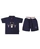CRUNCHY NACHOS Knitted Knit Half Sleeves Bear Printed Tee & Shorts Set - Navy Blue