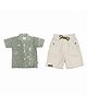 CRUNCHY NACHOS Cotton Knitted Half Sleeves Guitar Embroidered Shirt & Shorts Set - Olive Green