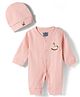 Mini Taurus Interlock Knit Full Sleeves Romper with Horse Embroidery & Cap - Peach