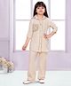 Lagorii Rayon Woven Three Fourth Geometric Embroidered Top & Trouser Set - Cream