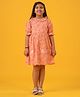 The Little Trunk Cotton Woven Half Sleeves Floral Printed & Embroidered Dress - Orange