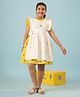 The Little Trunk Cotton Woven Sleeveless Frill Detailed & Floral Embroidered Dress - Yellow & White