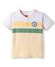Babyhug Cotton Blend Knit Half Sleeves Striped Henley T-Shirt with 3D Badge - Multicolor