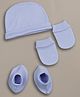 PREKIES Cotton Knit Solid Cap Mittens & Booties - Blue