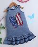 Bright Stars KIDSWEAR Denim Woven Sleeveless Butterfly Embroidered Dress - Blue