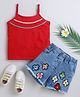 Bright Stars KIDSWEAR Single Jersey Knit Sleeveless Lace Embellished Top & Shorts Set - Red