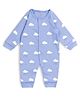 PREKIES Cotton Knit Full Sleeves Cloud Printed Romper - Light Sky Blue