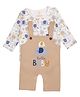 PREKIES Cotton Knit Hello Baby Text Printed Dungaree With Full Sleeves Tee - Multi Colour