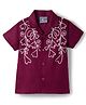 Dapper Dudes Cotton Woven Half Sleeves Floral Embroidered Shirt - Wine