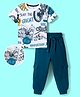 OLLINGTON ST. Cotton Knit Half Sleeves Text Printed T-Shirt & Joggers Set - Multicolour & Blue